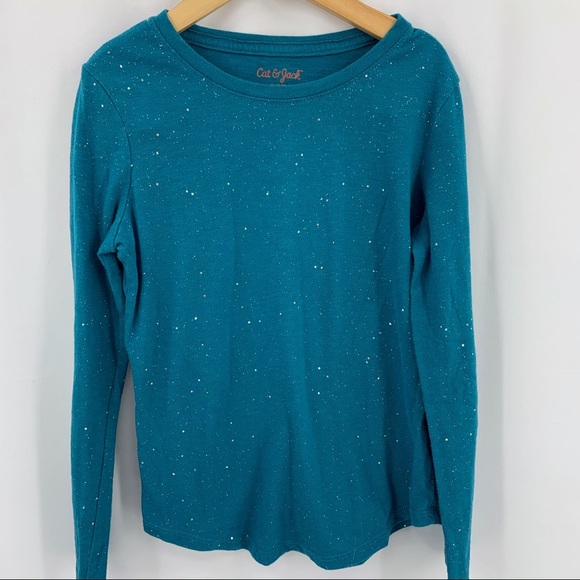 Blue long sleeve sparkly tee medium 7/8 - Picture 1 of 3